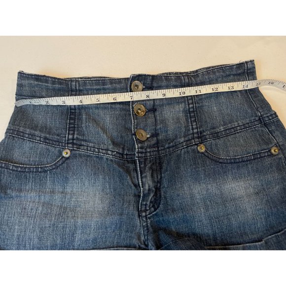 Forever 21 Womens High Waist Denim Shorts Roll Cuffed Hem Button Fly Blue SZ 28 - Picture 3 of 7